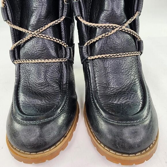 See by Chloe Knit Cuff Lace-Up Booties US 7.5 Black Leather Heel Booties Boot - Picture 8 of 13